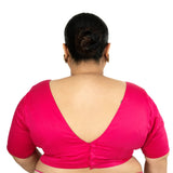 Pink Plus Size Premium Cotton Silk Blouse with Plunging V Neckline - Anvi Couture