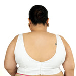 White Plus Size Premium Cotton Silk Sleeveless Blouse with Square Neck - Anvi Couture