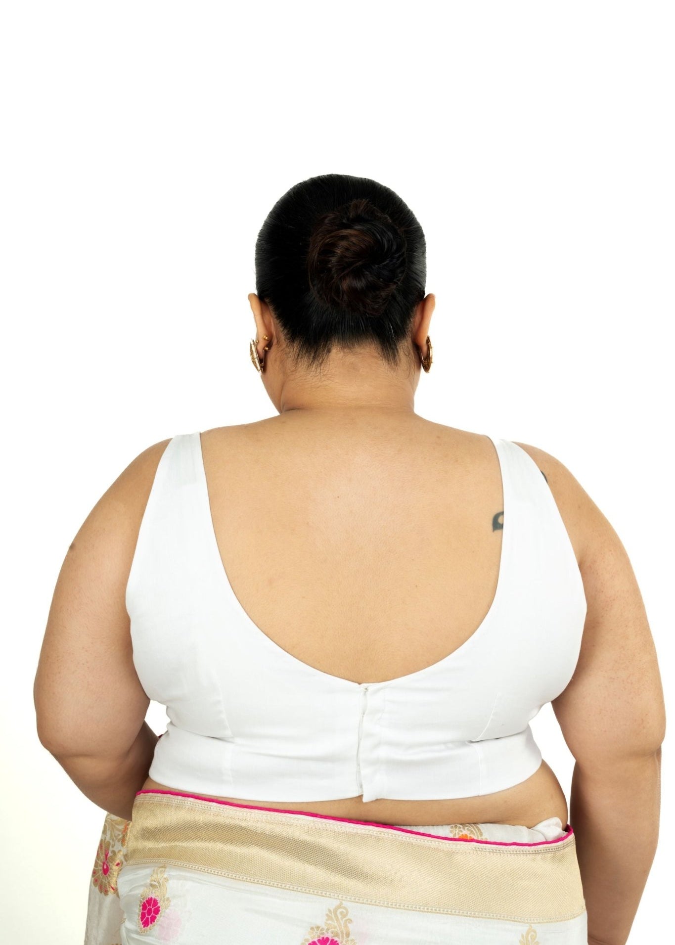 White Plus Size Premium Cotton Silk Sleeveless Blouse with Square Neck - Anvi Couture