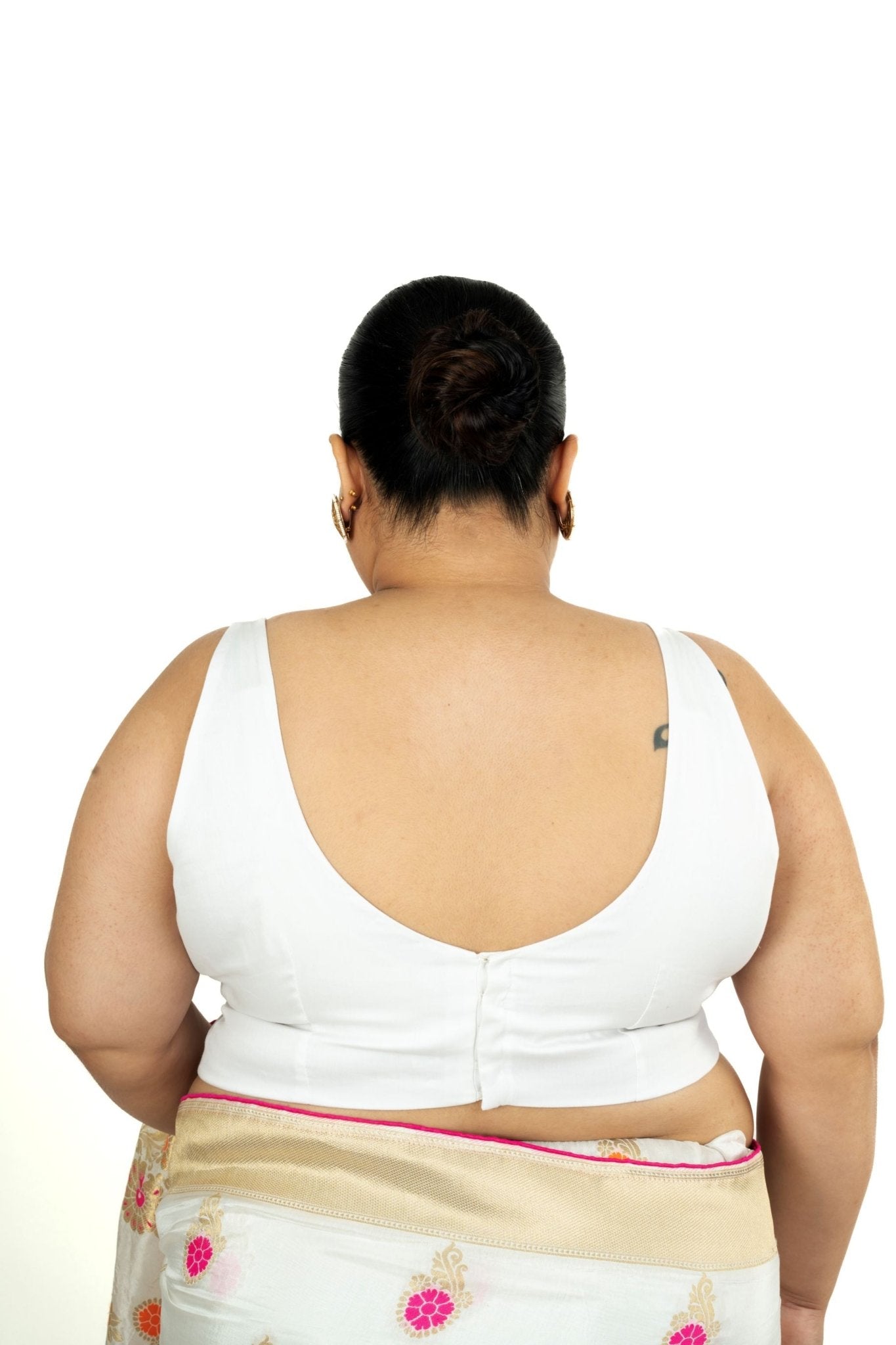 White Plus Size Premium Cotton Silk Sleeveless Blouse with Square Neck - Anvi Couture