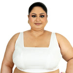 White Plus Size Premium Cotton Silk Sleeveless Blouse with Square Neck - Anvi Couture