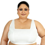 White Plus Size Premium Cotton Silk Sleeveless Blouse with Square Neck - Anvi Couture