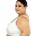 White Plus Size Premium Cotton Silk Sleeveless Blouse with Square Neck - Anvi Couture