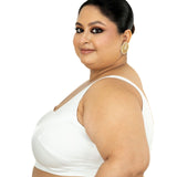 White Plus Size Premium Cotton Silk Sleeveless Blouse with Square Neck - Anvi Couture