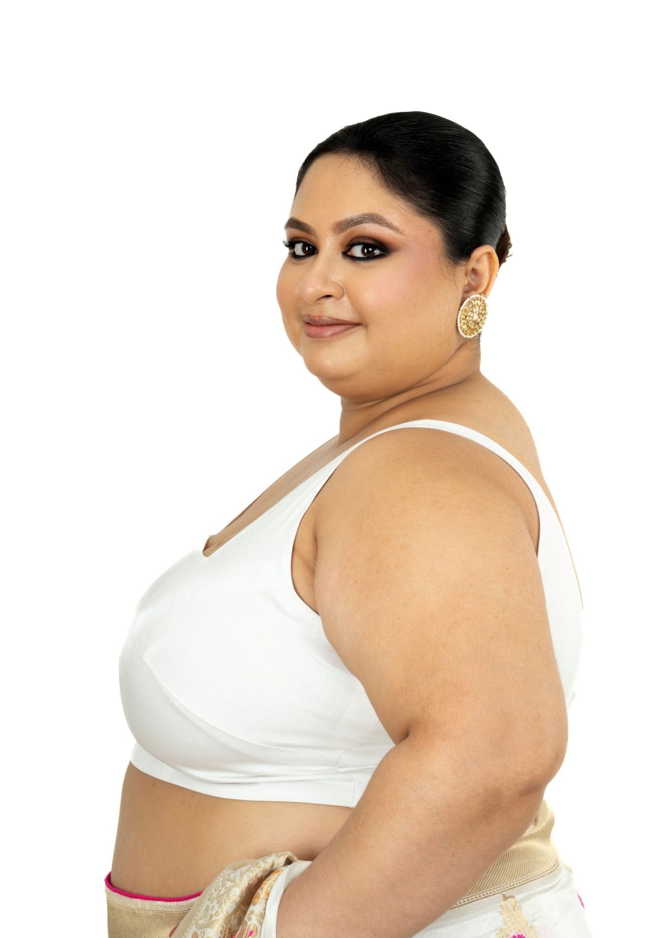 White Plus Size Premium Cotton Silk Sleeveless Blouse with Square Neck - Anvi Couture