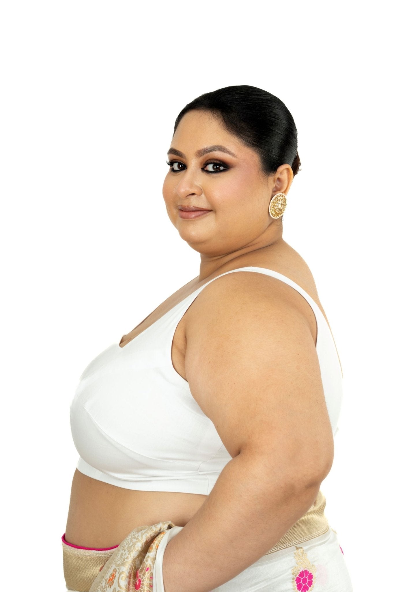 White Plus Size Premium Cotton Silk Sleeveless Blouse with Square Neck - Anvi Couture