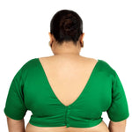 Green Plus Size Premium Cotton Silk Blouse with Plunging V Neckline - Anvi Couture