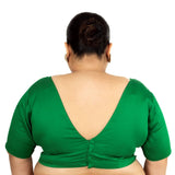 Green Plus Size Premium Cotton Silk Blouse with Plunging V Neckline - Anvi Couture