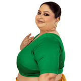 Green Plus Size Premium Cotton Silk Blouse with Plunging V Neckline - Anvi Couture