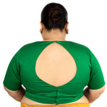 Green Plus Size Premium Cotton Silk Blouse with Queen Anne Neckline - Anvi Couture