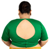Green Plus Size Premium Cotton Silk Blouse with Queen Anne Neckline - Anvi Couture