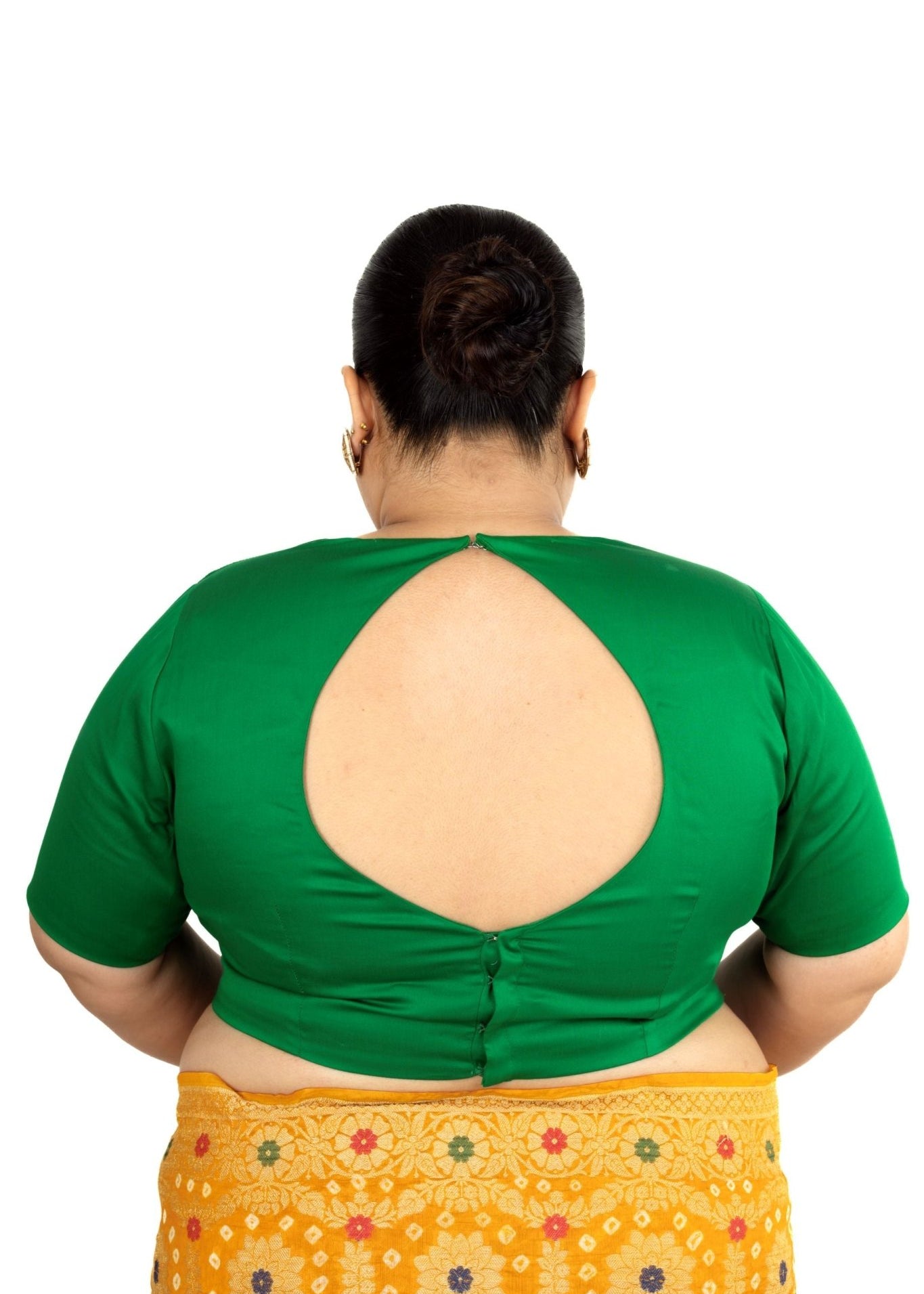 Green Plus Size Premium Cotton Silk Blouse with Queen Anne Neckline - Anvi Couture