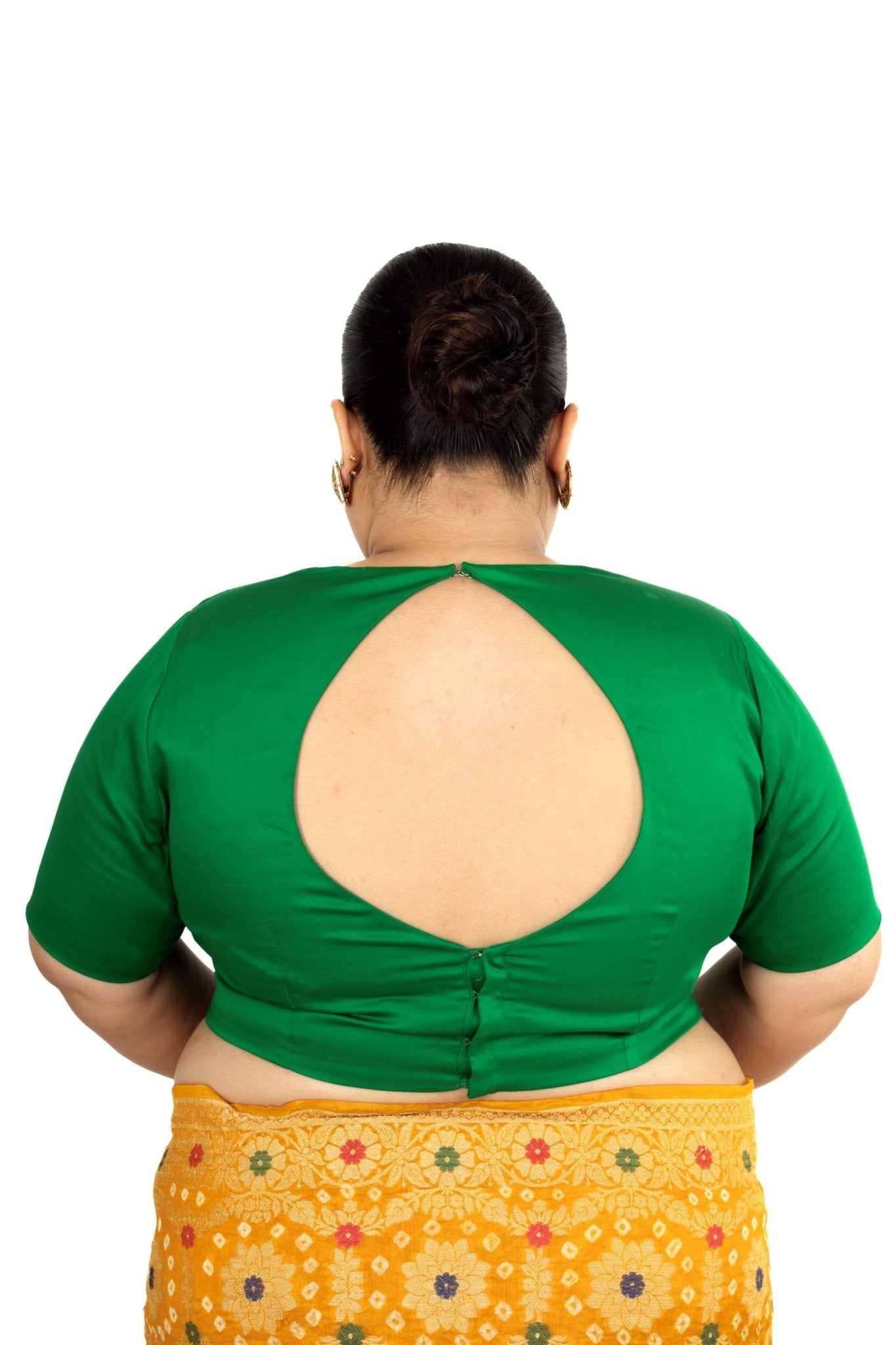 Green Plus Size Premium Cotton Silk Blouse with Queen Anne Neckline - Anvi Couture