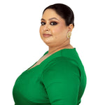 Green Plus Size Premium Cotton Silk Blouse with Queen Anne Neckline - Anvi Couture