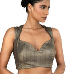 Blue Shimmer Party Wear Blouse with Sweetheart Neckline - image 1