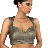 Blue Shimmer Party Wear Blouse with Sweetheart Neckline - image 1