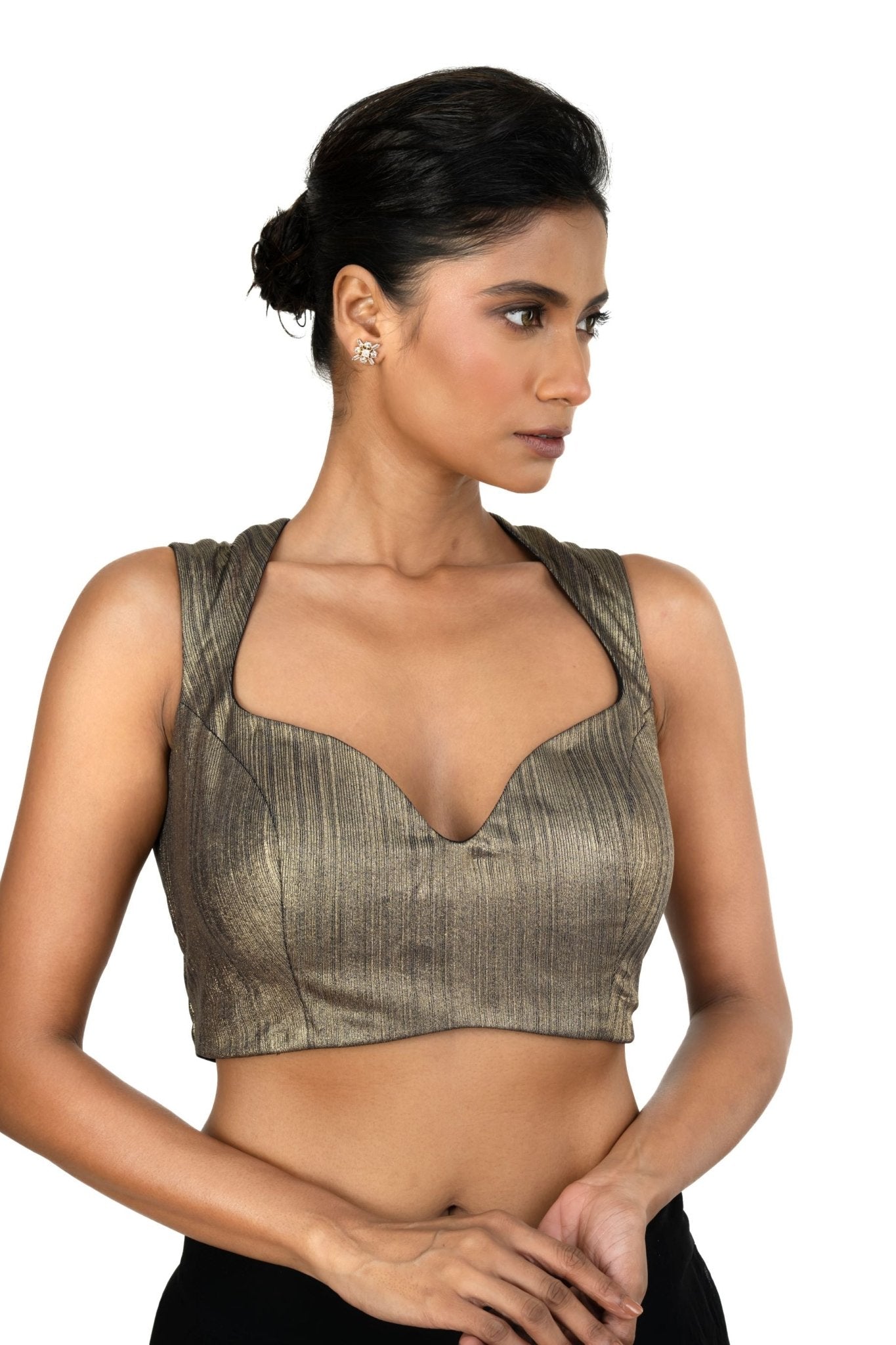 Blue Shimmer Party Wear Blouse with Sweetheart Neckline - Anvi Couture