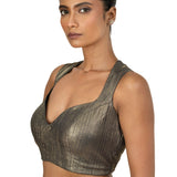 Blue Shimmer Party Wear Blouse with Sweetheart Neckline - image 2