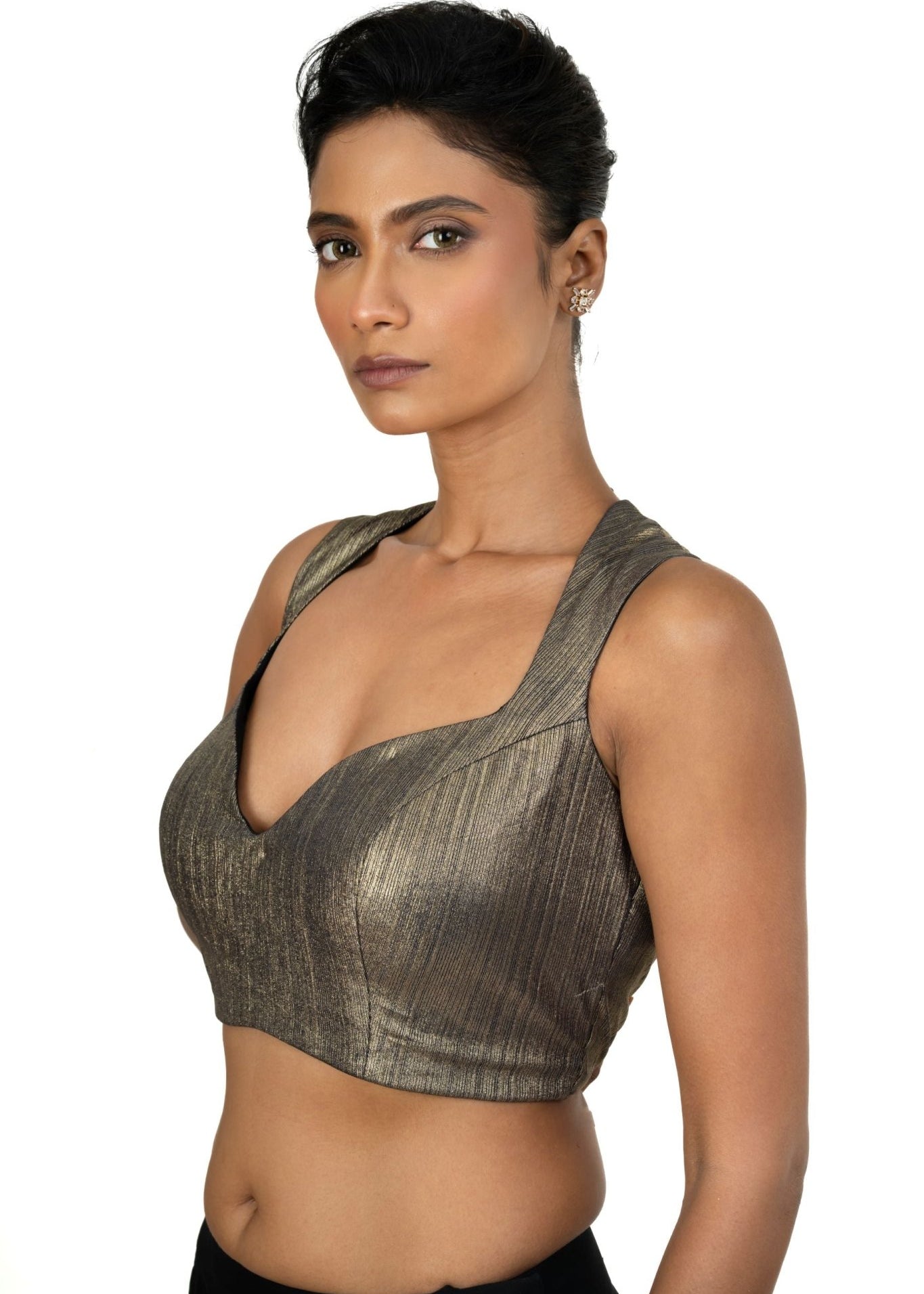 Blue Shimmer Party Wear Blouse with Sweetheart Neckline - Anvi Couture