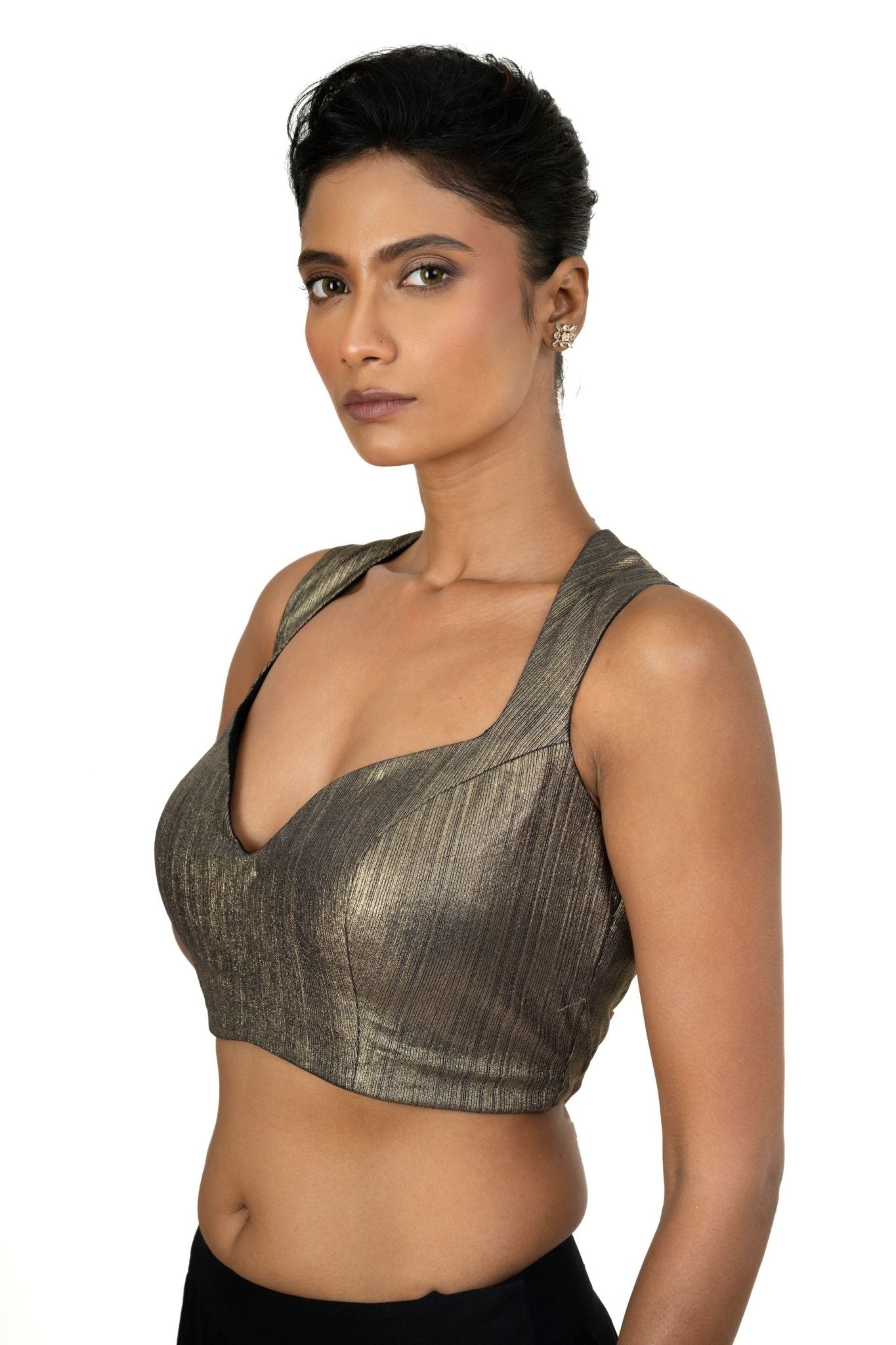 Blue Shimmer Party Wear Blouse with Sweetheart Neckline - Anvi Couture