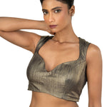 Blue Shimmer Party Wear Blouse with Sweetheart Neckline - image 3