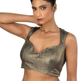 Blue Shimmer Party Wear Blouse with Sweetheart Neckline - image 3