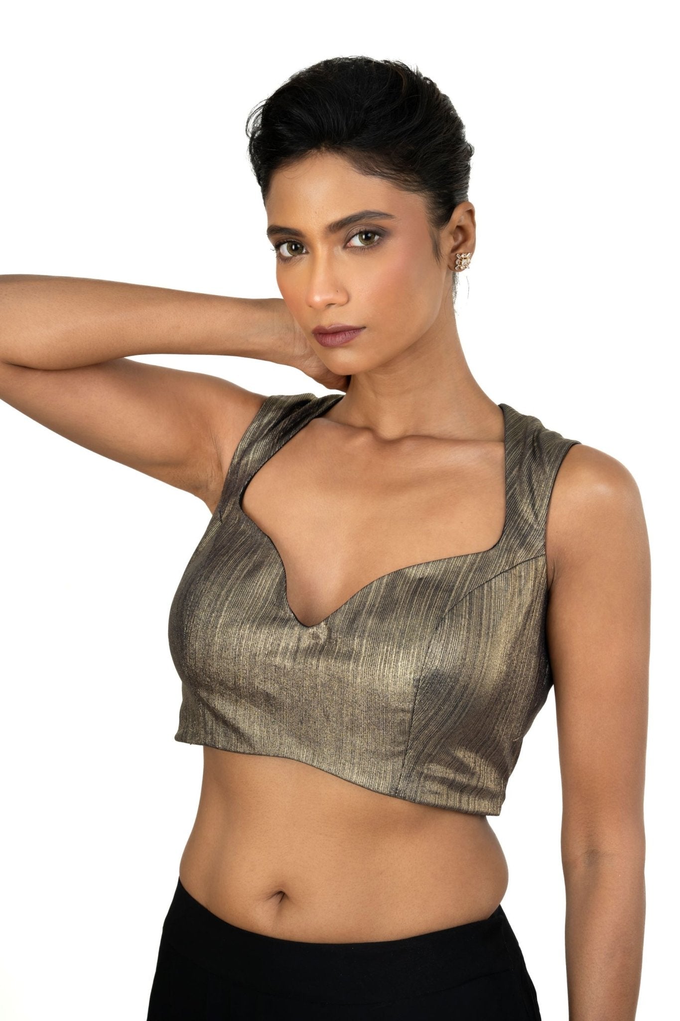 Blue Shimmer Party Wear Blouse with Sweetheart Neckline - Anvi Couture