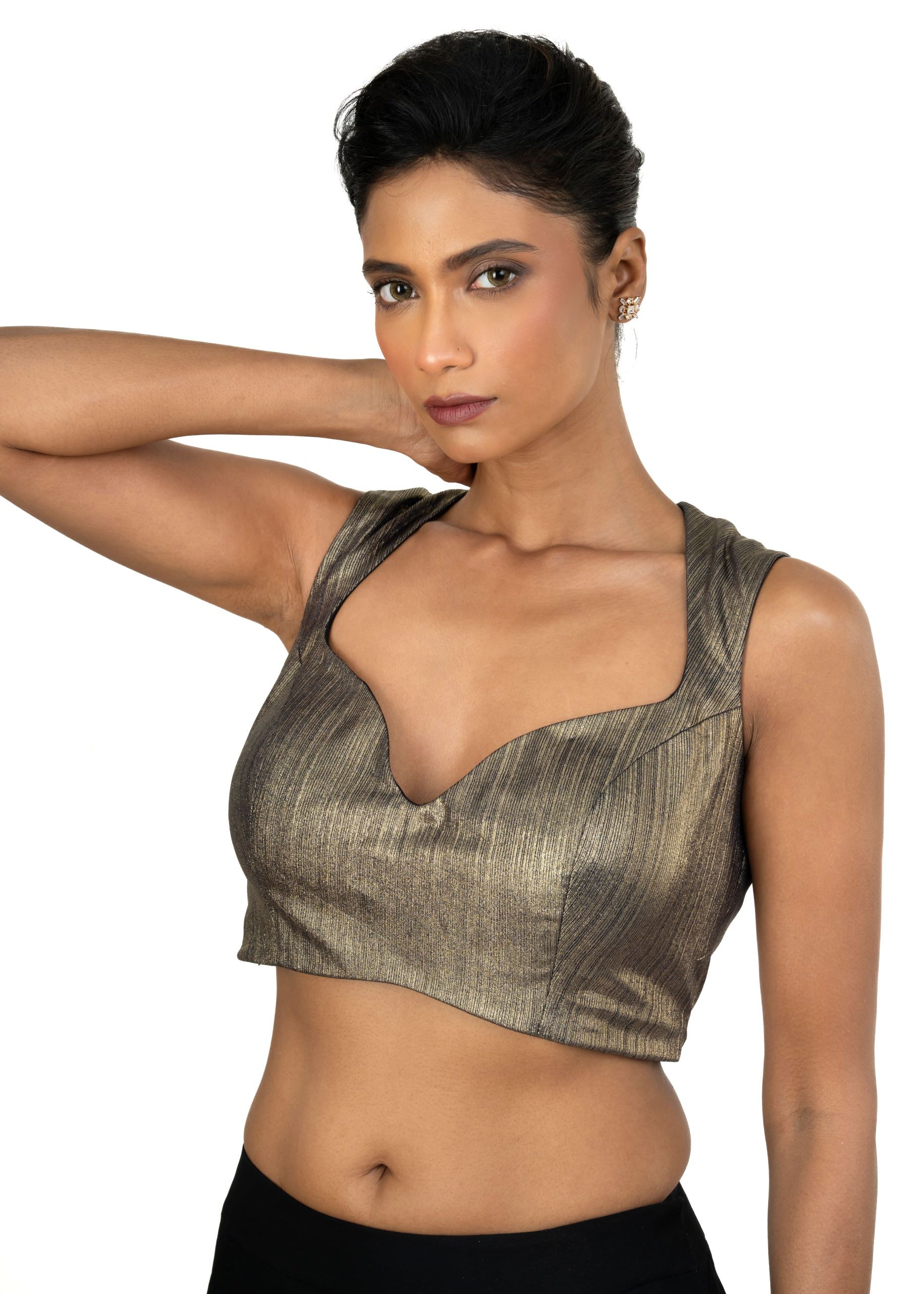 Blue Shimmer Party Wear Blouse with Sweetheart Neckline - image 3