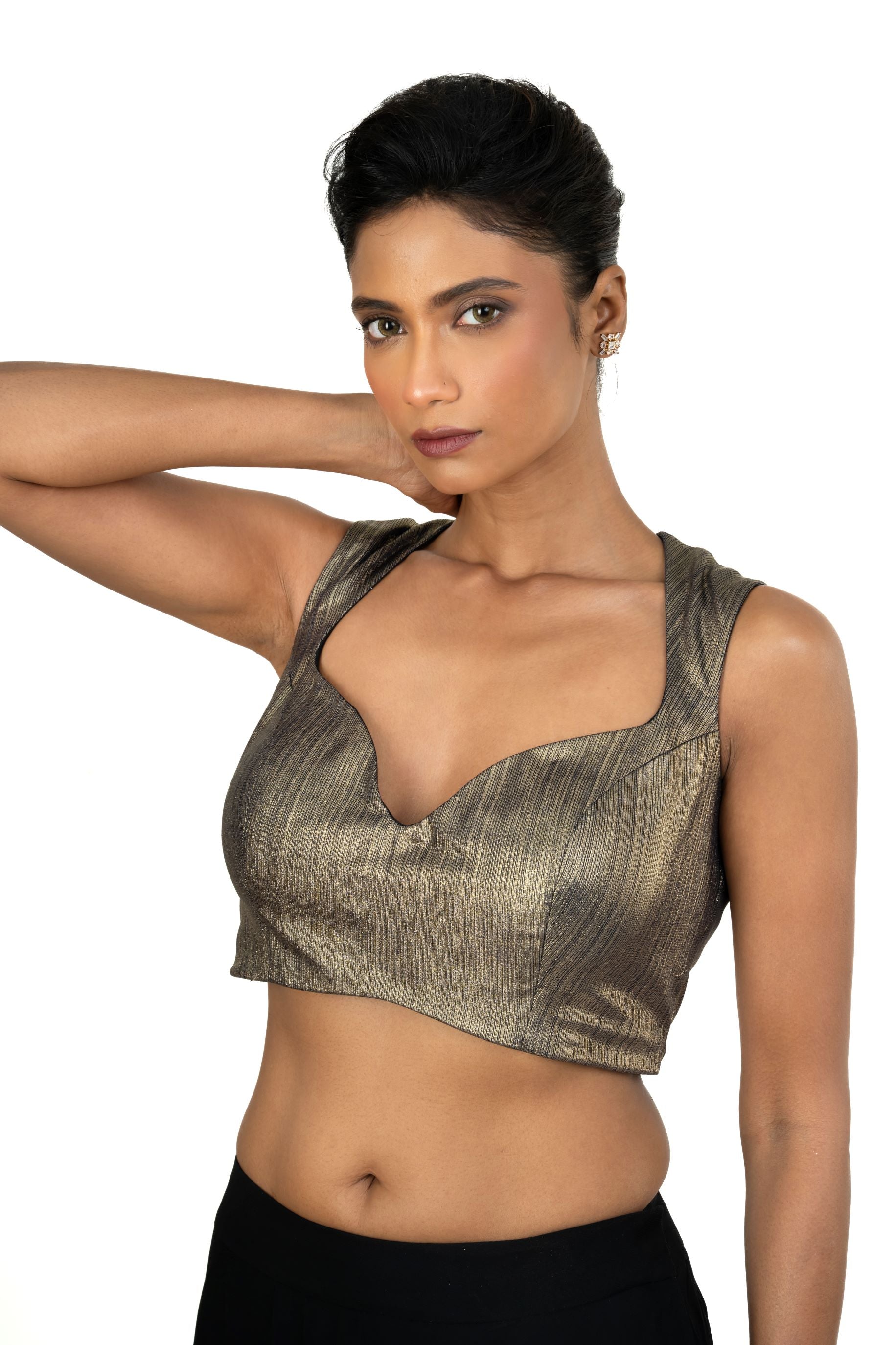 Blue Shimmer Party Wear Blouse with Sweetheart Neckline - image 3