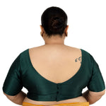 Dark Green Plus Size Silk Blouse with Sweetheart Neckline - Anvi Couture