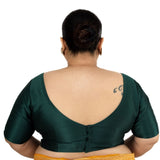 Dark Green Plus Size Silk Blouse with Sweetheart Neckline - Anvi Couture