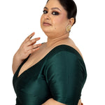 Dark Green Plus Size Silk Blouse with Sweetheart Neckline - Anvi Couture