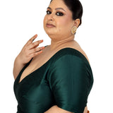 Dark Green Plus Size Silk Blouse with Sweetheart Neckline - Anvi Couture