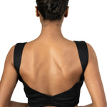Black Cotton Silk  Sleeveless Blouse with  Queen Anne Neckline - image 4