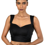 Black Cotton Silk  Sleeveless Blouse with  Queen Anne Neckline - image 1