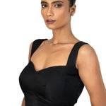 Black Cotton Silk  Sleeveless Blouse with  Queen Anne Neckline - image 2