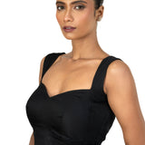 Black Cotton Silk  Sleeveless Blouse with  Queen Anne Neckline - image 2