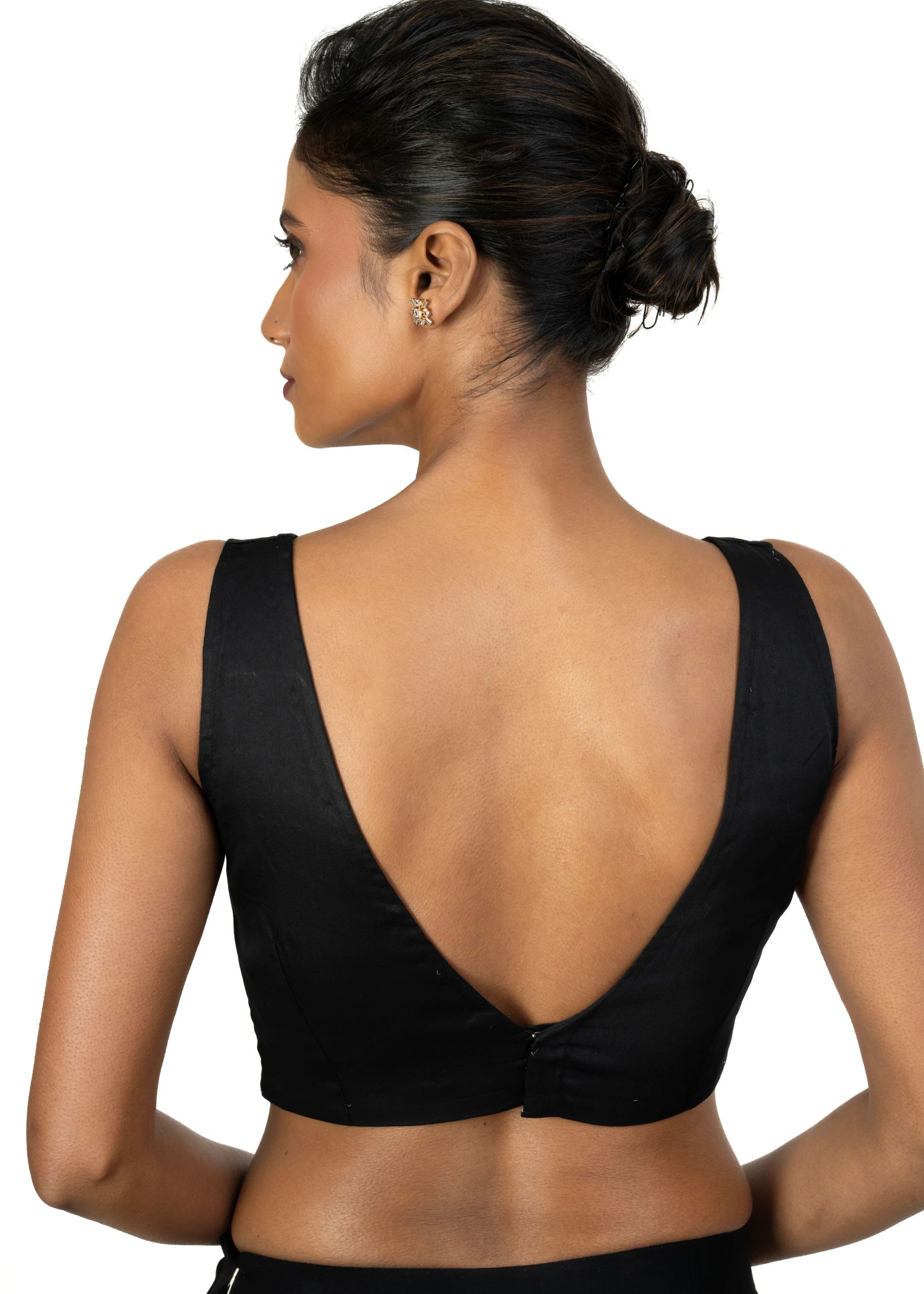 Black Sleeveless blouse with Front and Back V Neckline - image 4