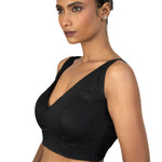 Black Sleeveless blouse with Front and Back V Neckline - image 3