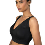 Black Sleeveless blouse with Front and Back V Neckline - image 3