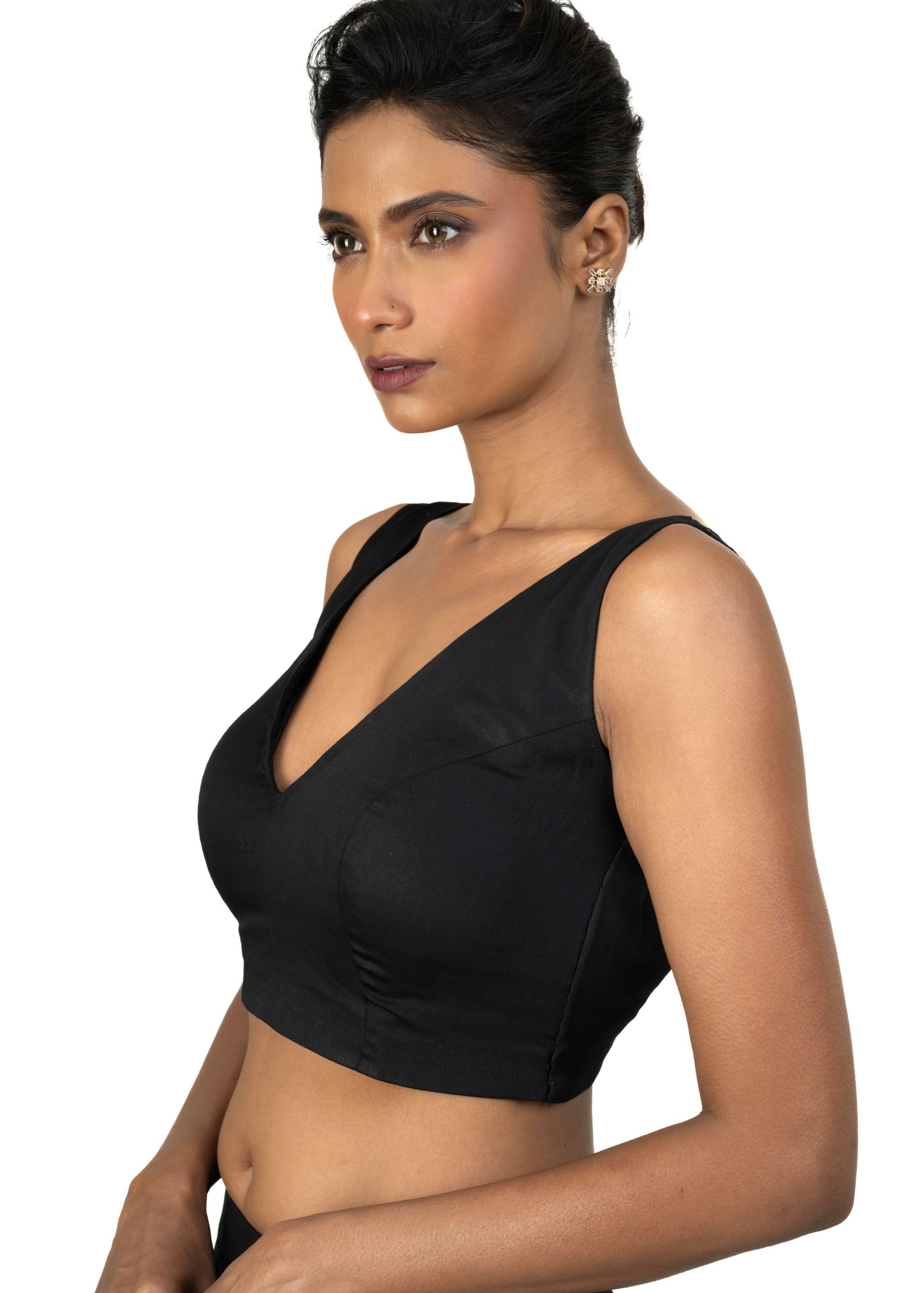 Black Sleeveless blouse with Front and Back V Neckline - image 3