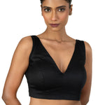 Black Sleeveless blouse with Front and Back V Neckline - image 1