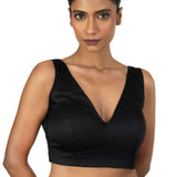 Black Sleeveless blouse with Front and Back V Neckline - image 1