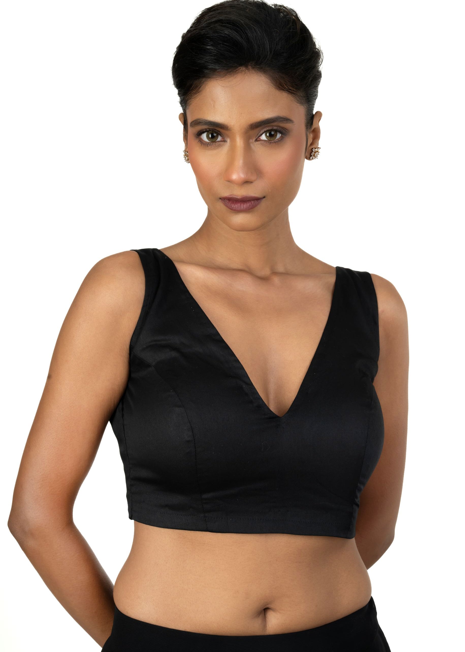 Black Sleeveless blouse with Front and Back V Neckline - image 1