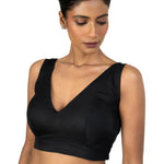 Black Sleeveless blouse with Front and Back V Neckline - image 2