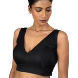 Black Sleeveless blouse with Front and Back V Neckline - image 2
