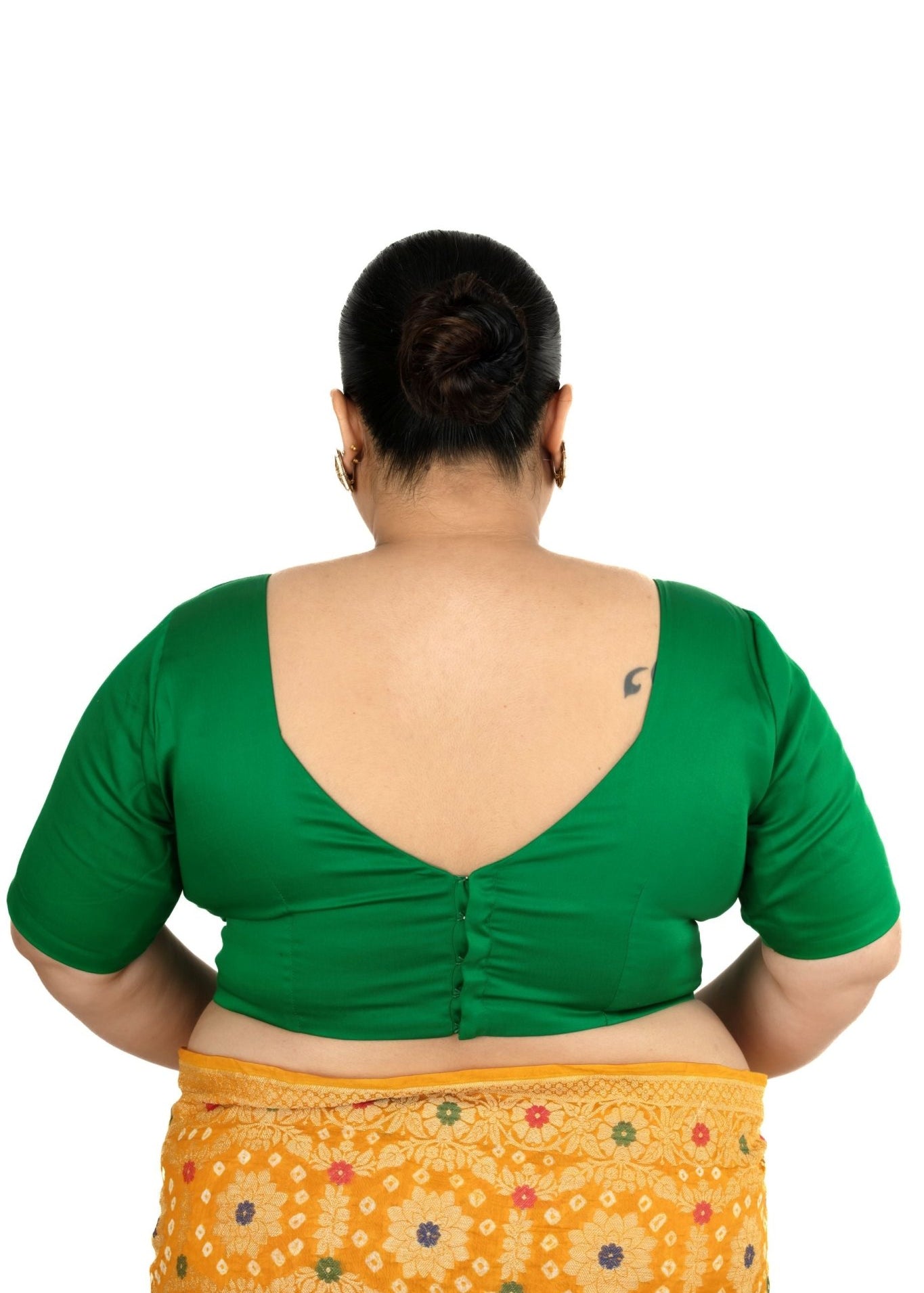 Green Queen Anne Plus Size Blouse with Elbow Sleeve - Anvi Couture