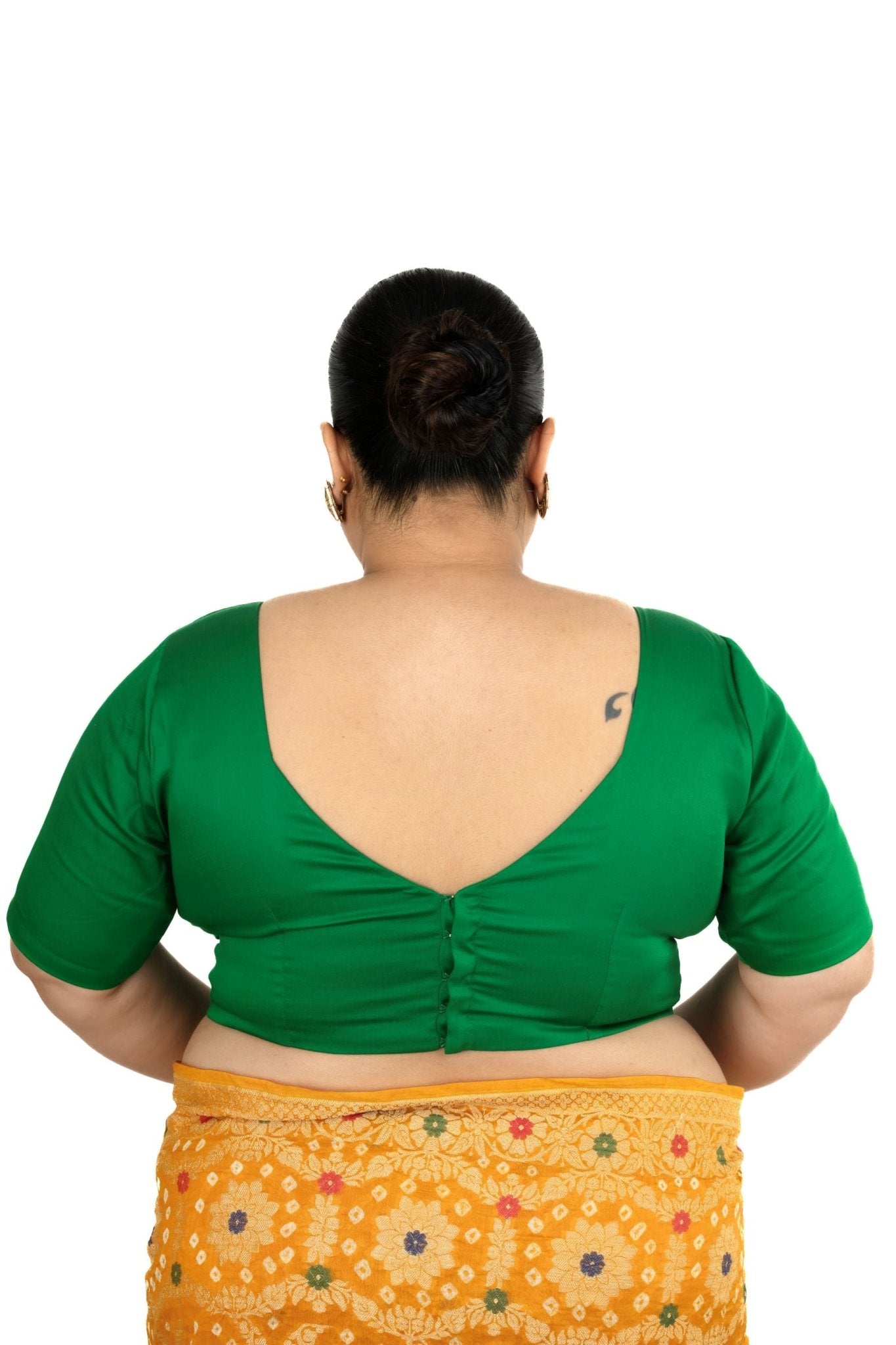 Green Queen Anne Plus Size Blouse with Elbow Sleeve - Anvi Couture