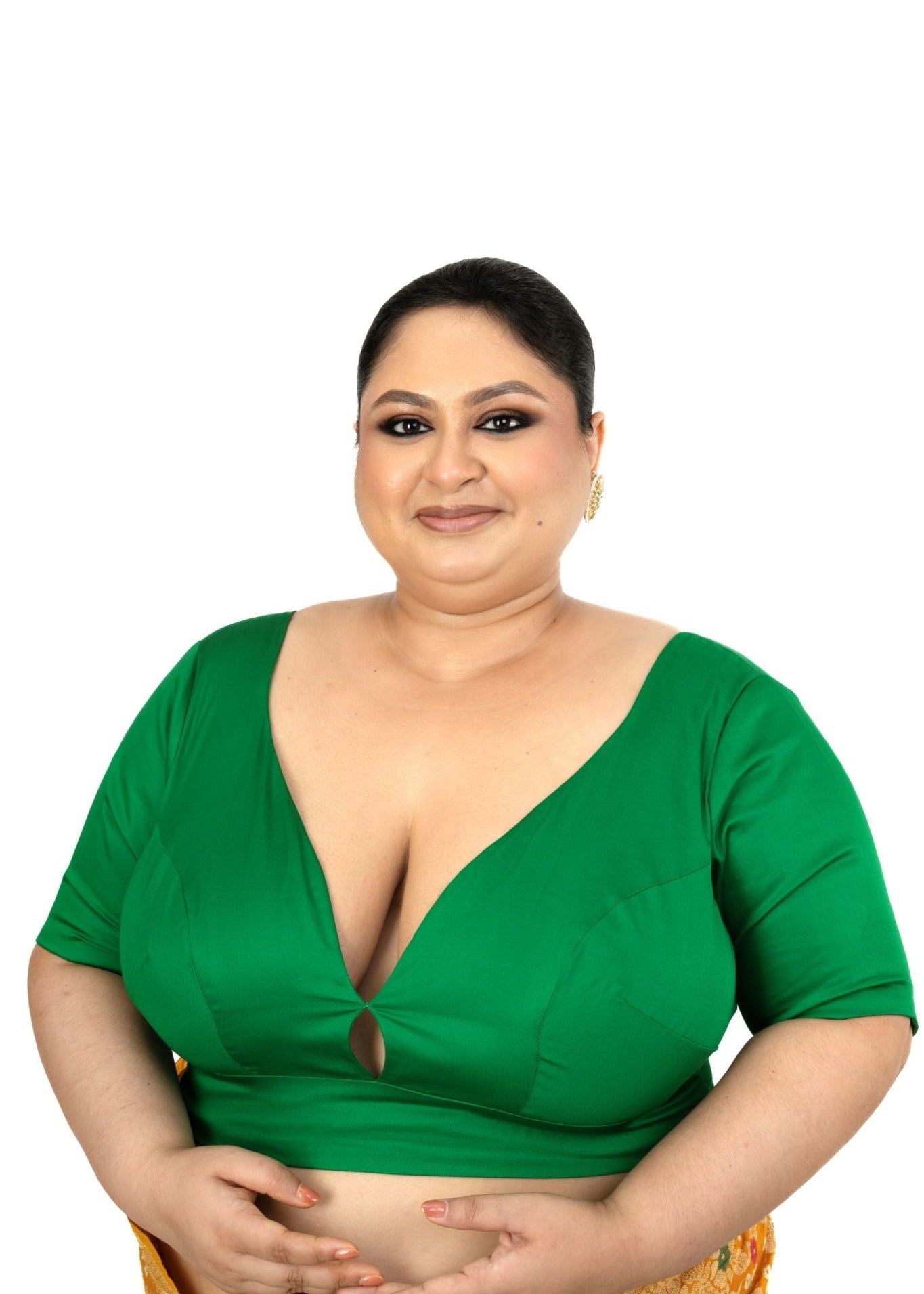 Green Queen Anne Plus Size Blouse with Elbow Sleeve - Anvi Couture