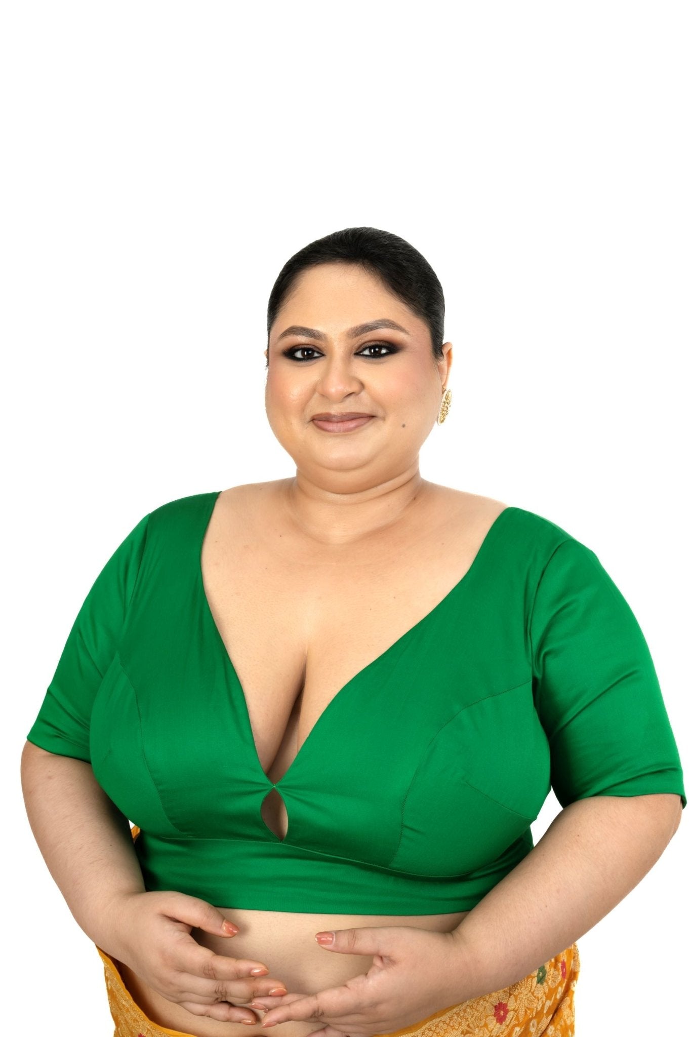 Green Queen Anne Plus Size Blouse with Elbow Sleeve - Anvi Couture